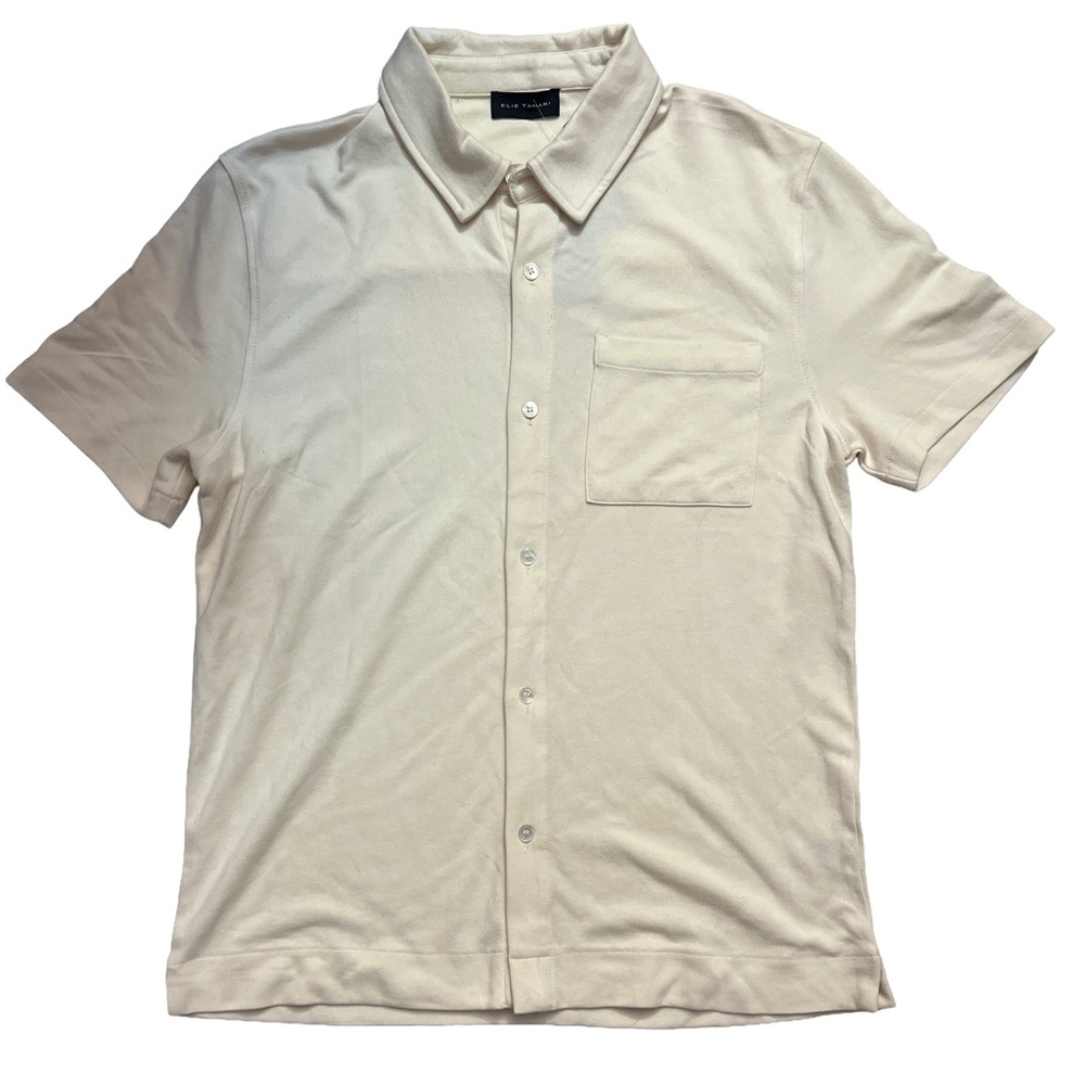 Elie Tahari Men’s Button Front Short Sleeve Shirt Cream NWT size small
